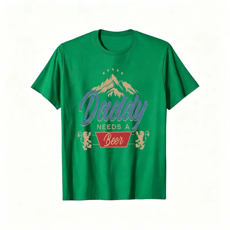 Daddy Needs A Beer Vintage 100%cotton T-Shirt | 180G Heavyweight Cotton | Oversized Boxy Fit Retro Streetwear Casual Crewneck Menswear Tops