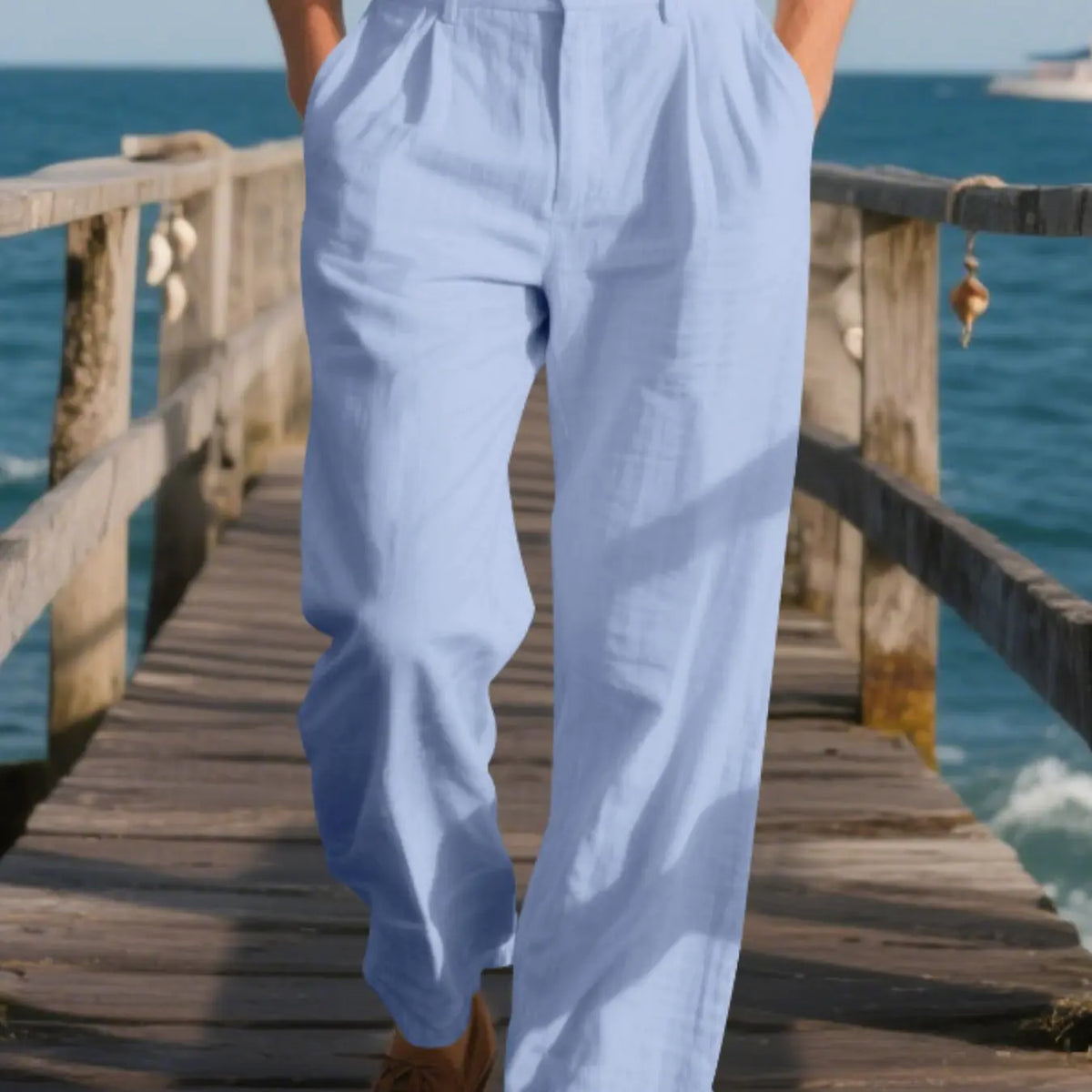 Men's Pleated Linen Breathable Straight Leg, Single Button Front, Loose Fit, Relaxed Fit, Beach Vacation, Business, Solid Color, Multicolor, Button Front Trousers