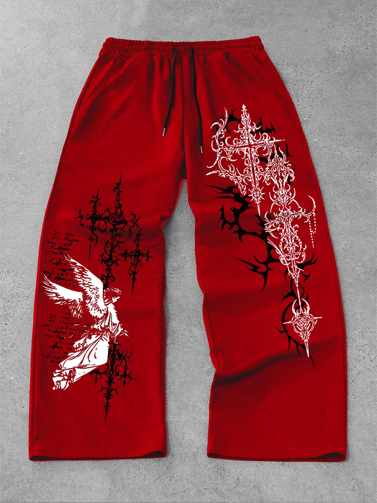 Men's Straight-Leg Long Pants with Gothic Print, Casual Fashion Bottoms, Comfortable and Stylish, Perfect for Daily Wear