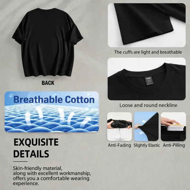 Men's Classic Crew Neck Graphic Tee - 2000s Funny Meme Shirt, Unisex Heavyweight 100% Cotton Casual Top, Relaxed Cut, Expansible, All-Season Comfort