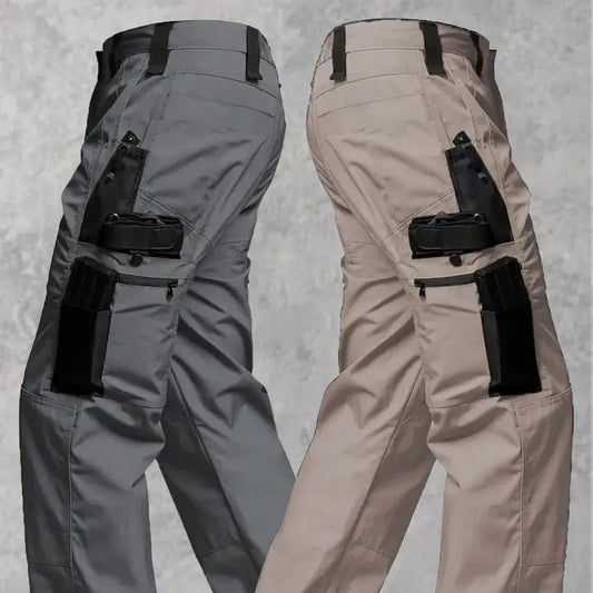 Men's Solid Color Zipper Waterproof Tactical Work Pants, Without Belt, Solid Color Design, Regular Fit, with Sports Pockets, Autumn Durable Pants, Men's Wear-Resistant Outdoor Training Pants. Please Place Your Order According to the Size Chart.,Size Up fo