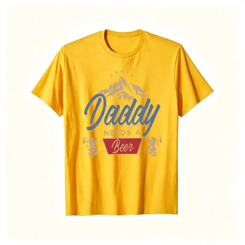 Daddy Needs A Beer Vintage 100%cotton T-Shirt | 180G Heavyweight Cotton | Oversized Boxy Fit Retro Streetwear Casual Crewneck Menswear Tops