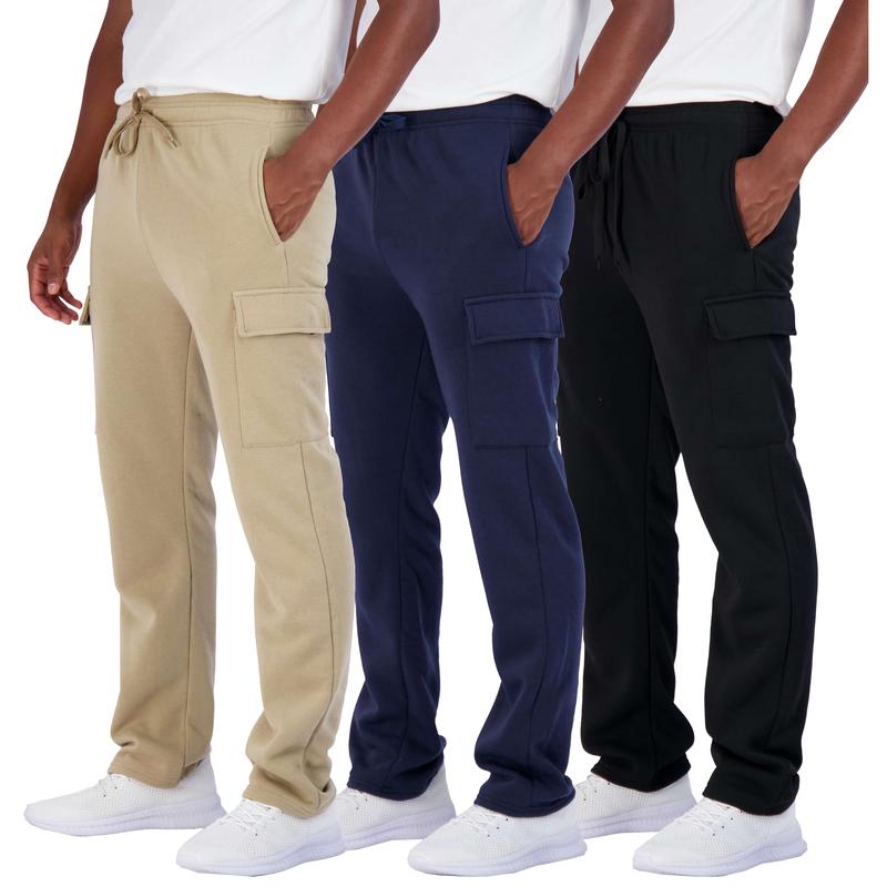 Real Essentials 3 Pack: Men's Tech Fleece Open Bottom Cargo Sweatpants with Pockets (Available In Big & Tall)