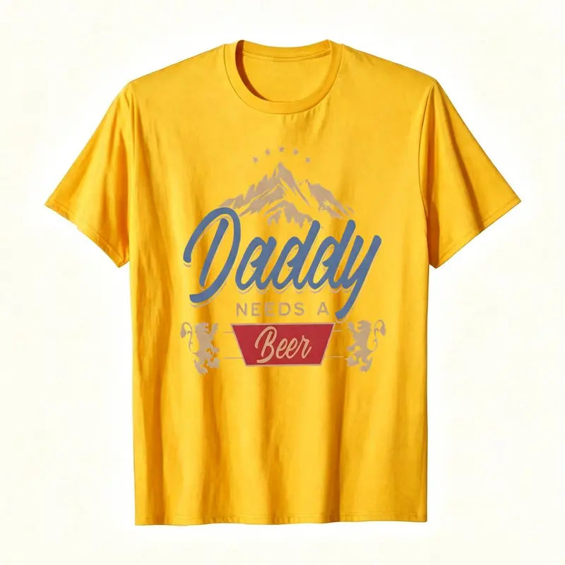 Daddy Needs A Beer Vintage 100%cotton T-Shirt | 180G Heavyweight Cotton | Oversized Boxy Fit Retro Streetwear Casual Crewneck Menswear Tops