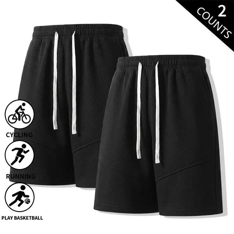 Men's Basic Minimalist Retro 2-Pack Cotton Shorts - Elastic Drawstring, Loose-Fit Comfortable Casual Shorts for Dad's Everyday Wear