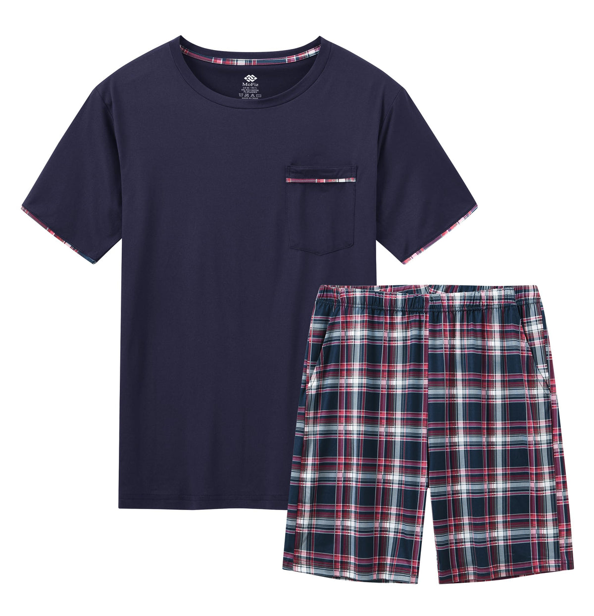 MoFiz Mens Pajamas Set Summer Pjs Sleepwear Short Sleeve Shirt and Shorts Lightweight Soft Loungewear with Pockets S-3XL