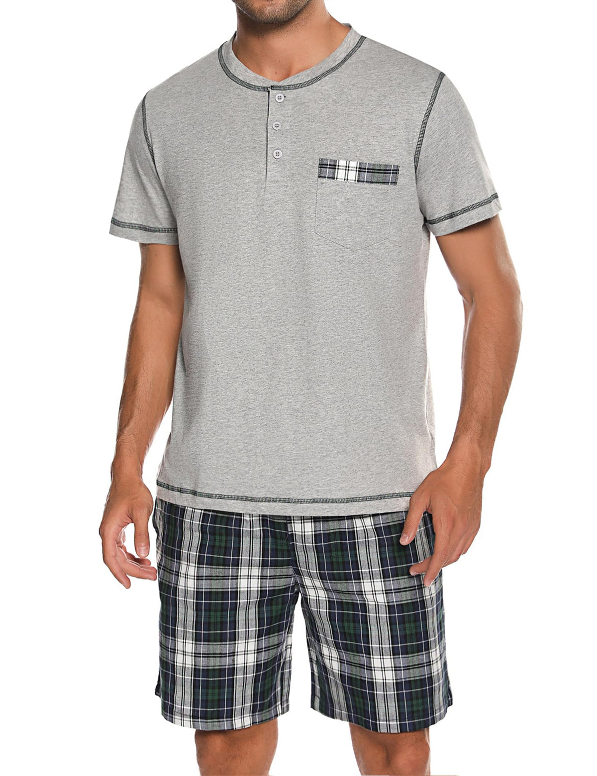 Sykooria Men's Pajama Sets Cotton Loungewear Pjs Shorts Sets 2 Piece Short Sleeve Sleepwear With Pockets S-3XL