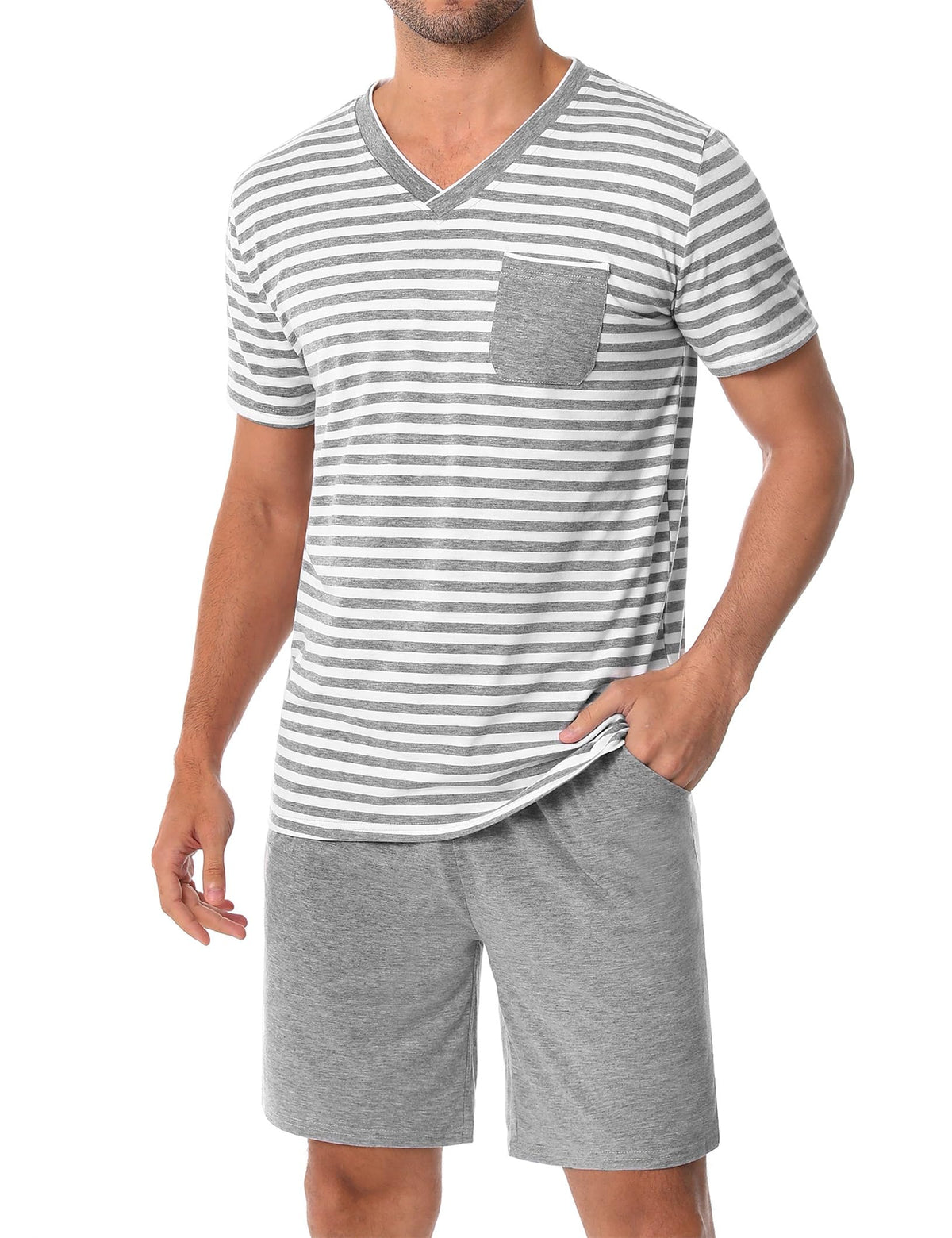 Sykooria Men's Pajama Sets Cotton Loungewear Pjs Shorts Sets 2 Piece Short Sleeve Sleepwear With Pockets S-3XL