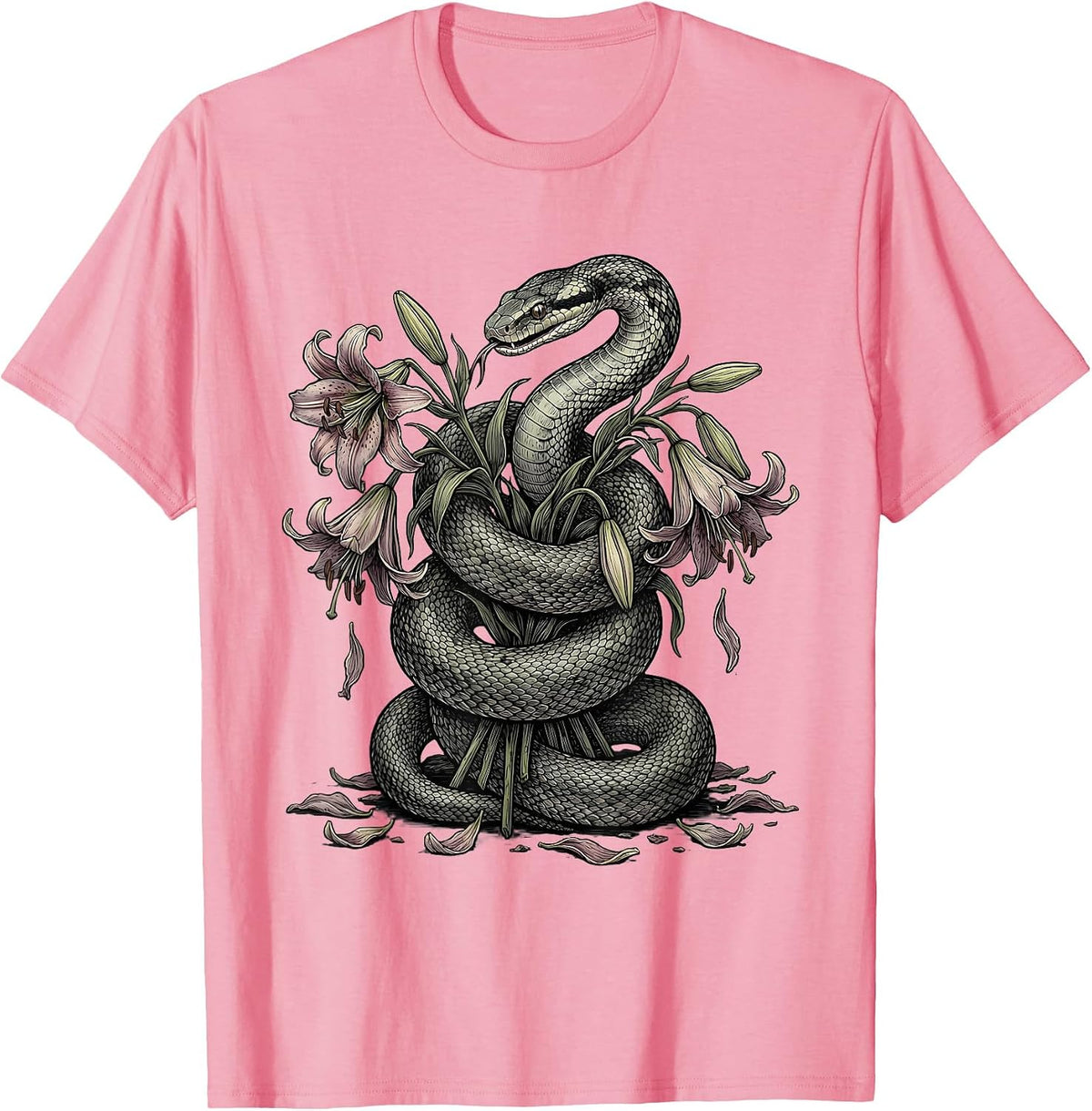 Snake and Wilting Lily Bouquet Emo Graphic T-Shirt