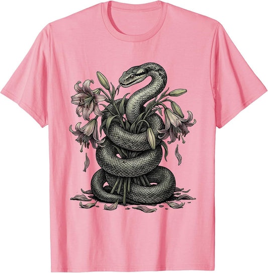 Snake and Wilting Lily Bouquet Emo Graphic T-Shirt