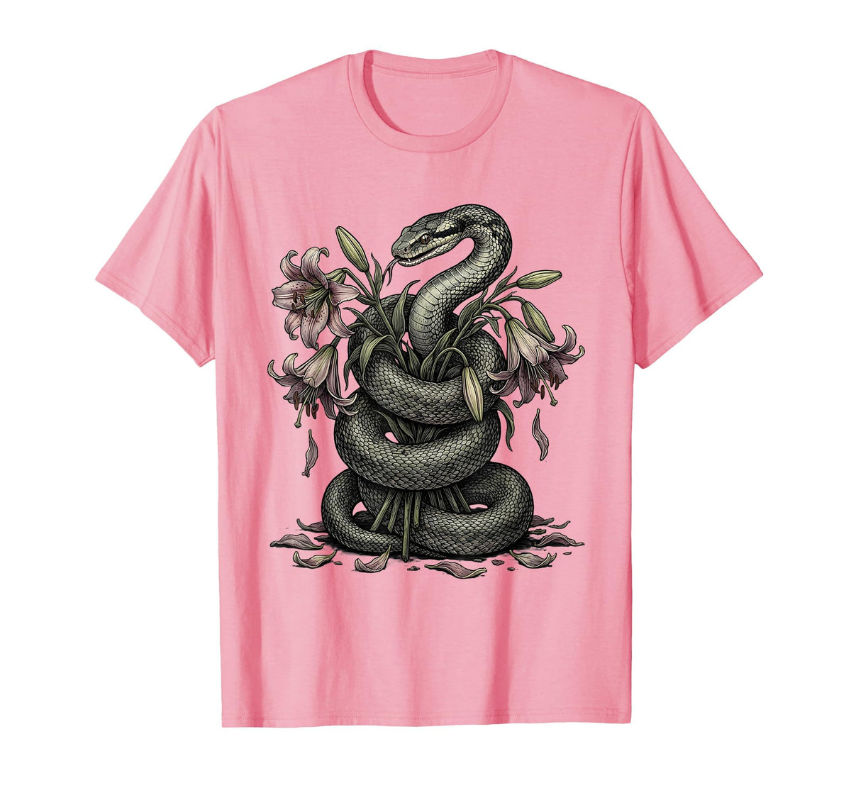 Snake and Wilting Lily Bouquet Emo Graphic T-Shirt
