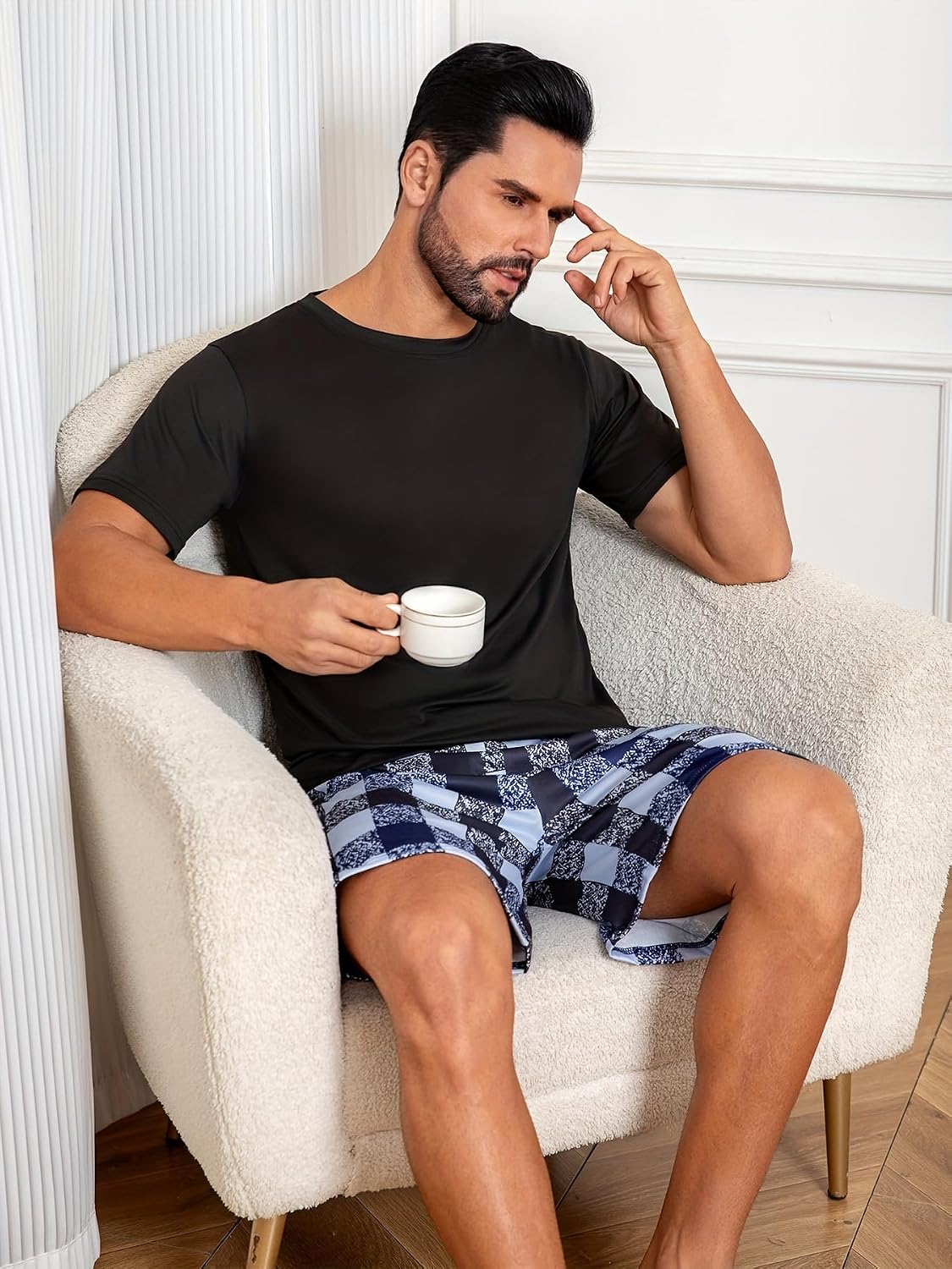 Men's Summer Pajamas Set Men Short Sleeves Shorts Sleepwear Men Casual Set