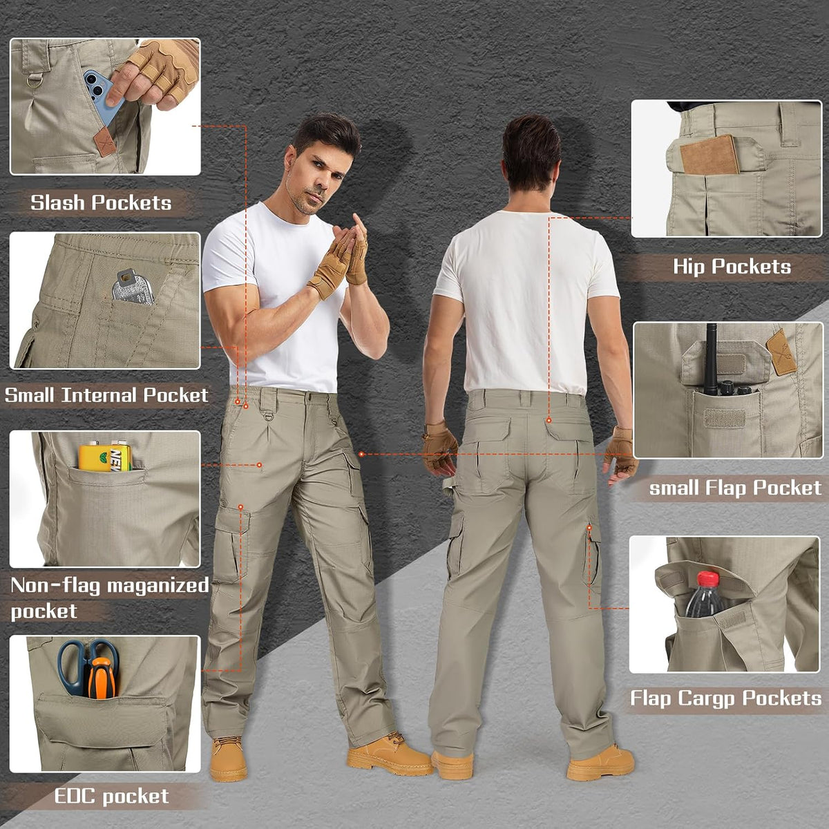 IGOLUMON Men's Ripstop Tactical Pants Stretch Cargo Work Hiking Pants
