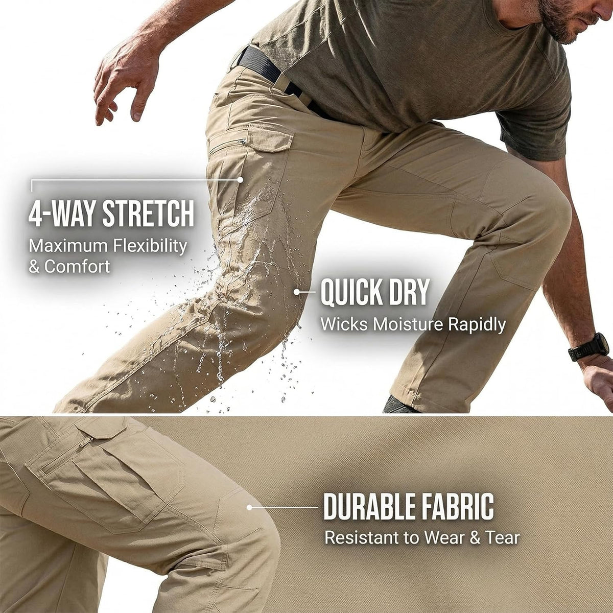 Men's Tactical Work Cargo Pants, Water-Resistant Ripstop for Hiking