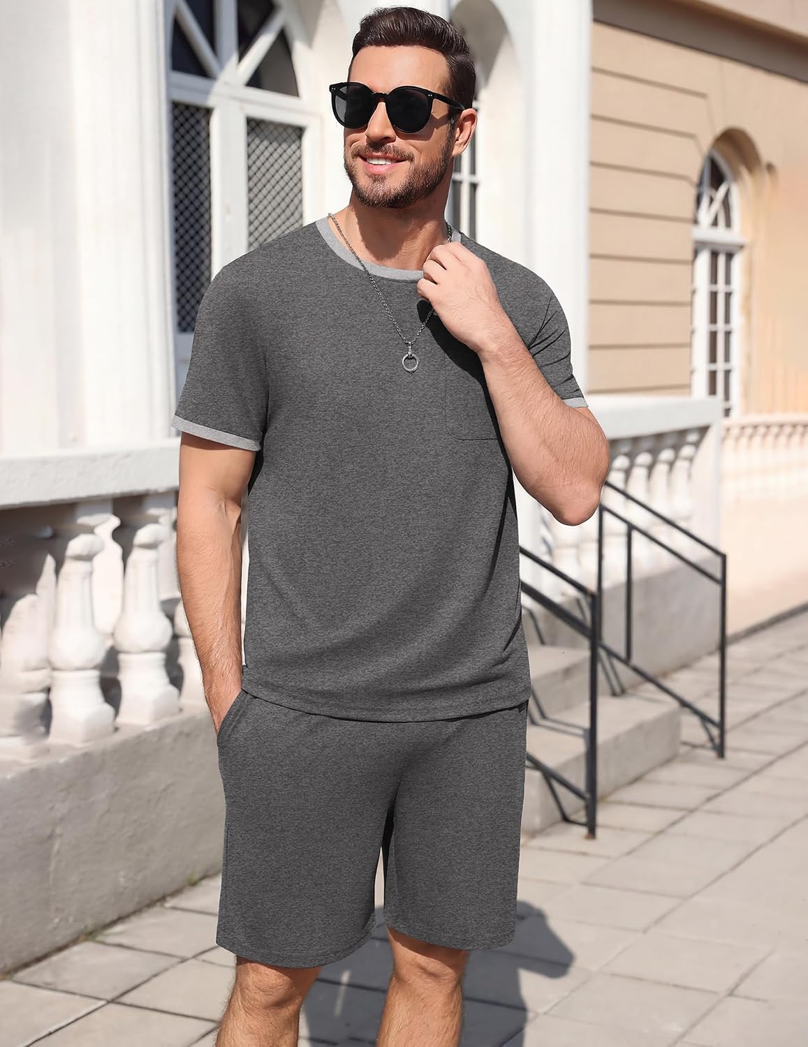 Ekouaer Mens Pajamas Sets Shorts Soft Short Sleeve Pjs