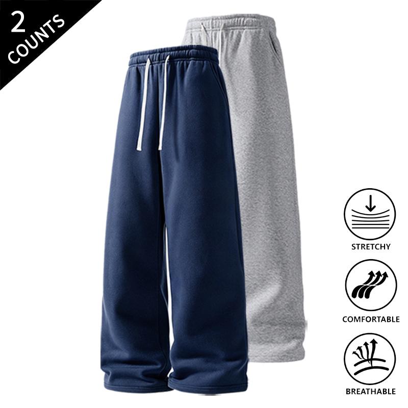 Men’s 2-Pack Baggy Polyester Sweatpants - Drawstring Waist Adapts to Your Fit, Mid-Waist, Loose-Fit, Plain, Stylish, Soft, Breathable, Streetwear Look, Easy Vibe, Athletic Casual Pants for Summer (2-Pack Value for Backup Casual Days)