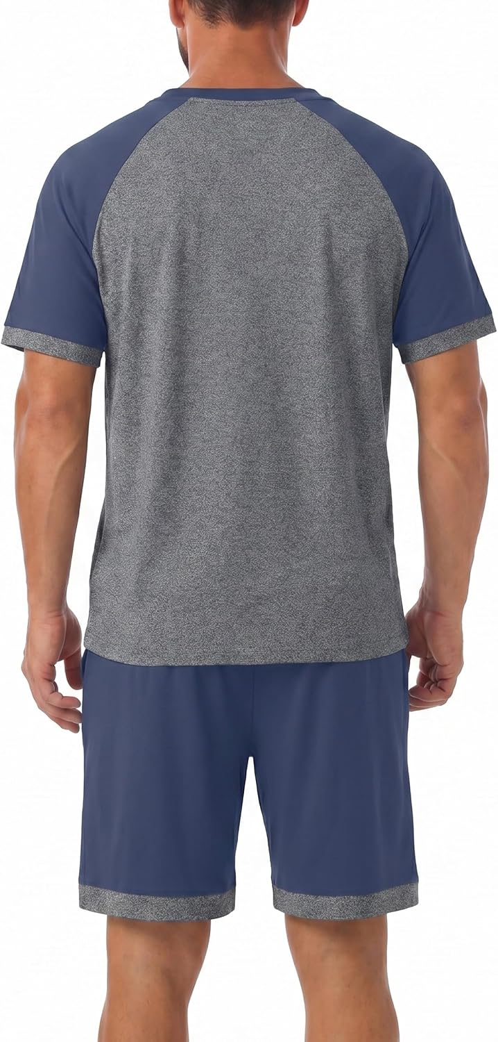 Men's Henley Pajama Sets 2 Piece Lounge Sleepwear Soft Sleep Summer Pjs
