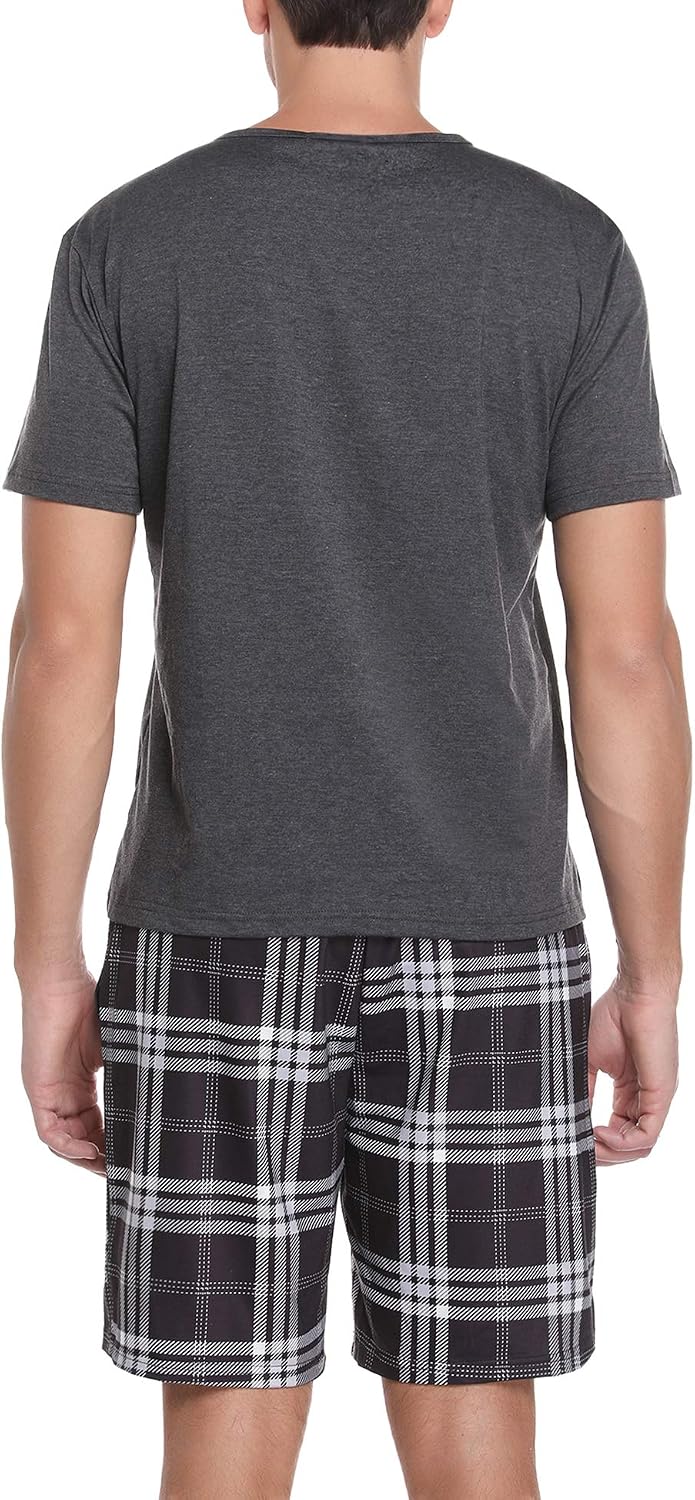 Sykooria Mens Pajamas Set Cotton Pajamas Shorts Set Short Sleeve Pjs Sets Soft Sleepwear S-XXL