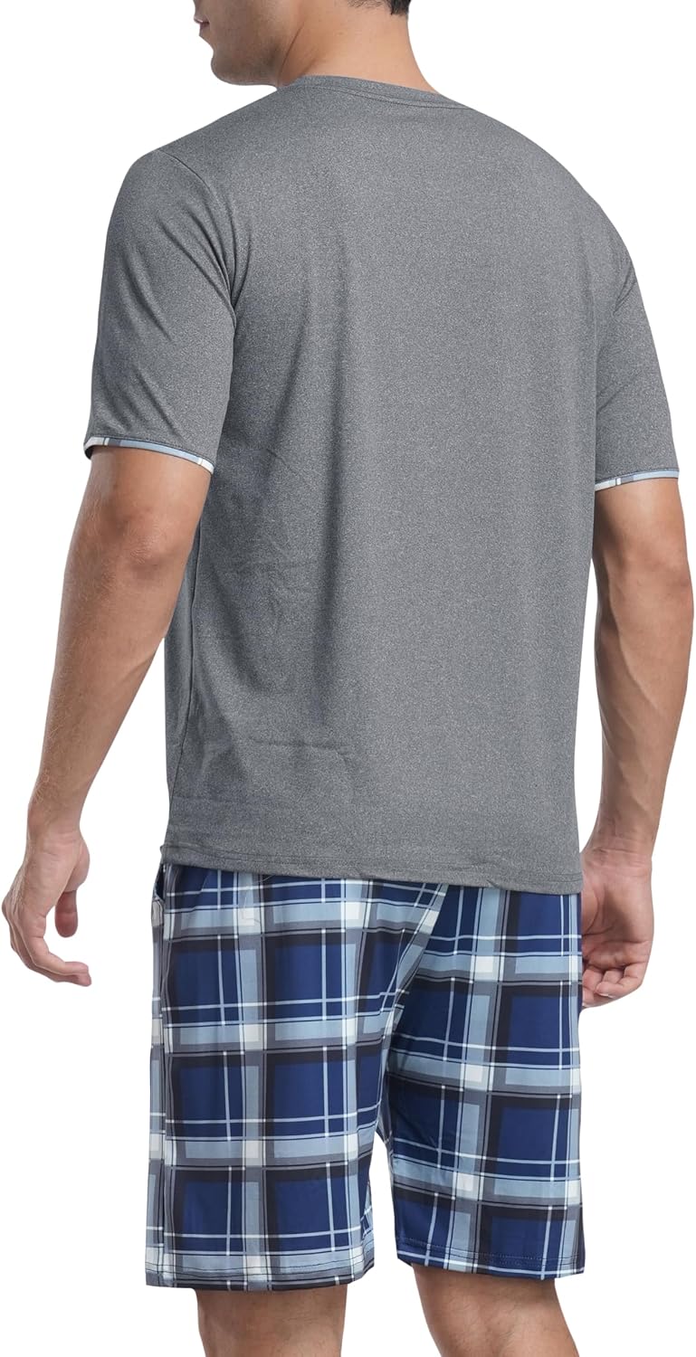 MoFiz Mens Pajamas Set Summer Pjs Sleepwear Short Sleeve Shirt and Shorts Lightweight Soft Loungewear with Pockets S-3XL