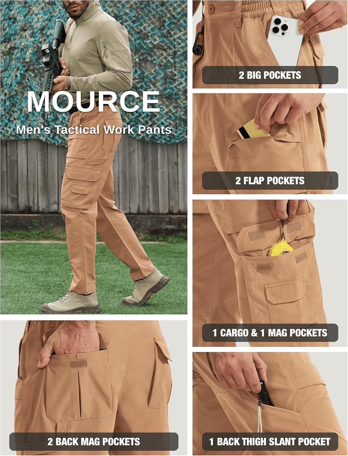 MOURCE Work Pants for Men Lightweight Cargo Work Pants Breathable 9 Pockets