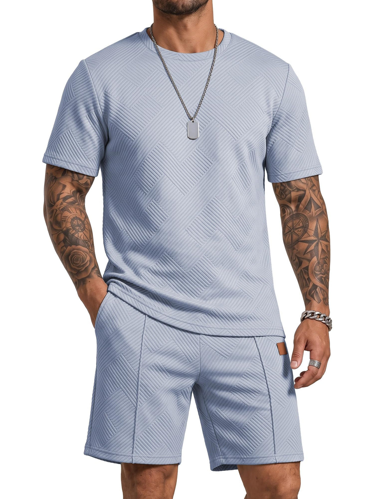 JMIERR Men's 2 Piece Outfit Anti-wrinkle T Shirts and Shorts Summer Beach Vacation Lounge Workout Pajamas Short Sleeve Sets