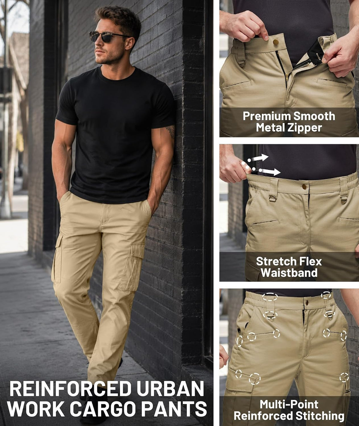 SWISSWELL Mens Tactical Cargo Work Pants Water Resistant Ripstop 10 Pockets