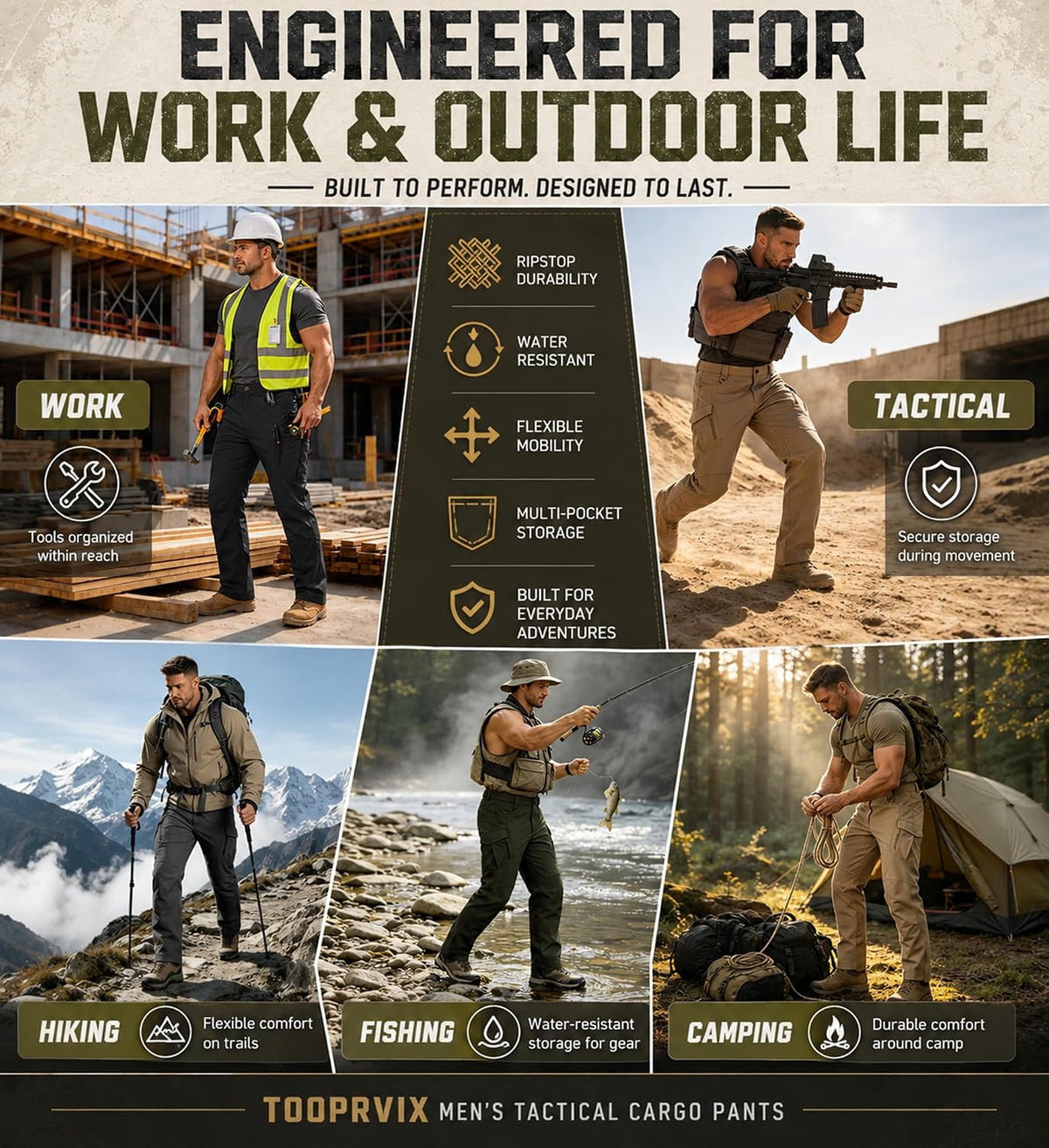 Men's Tactical Cargo Pants Stretch Ripstop Hiking Work Pants with 9 Pockets