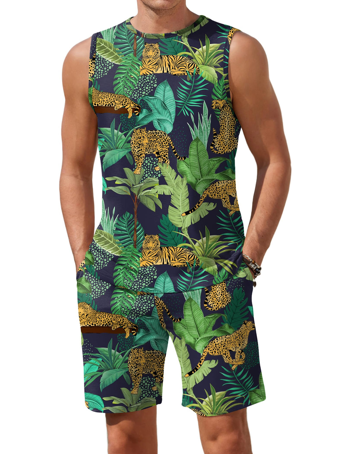 Ekouaer Men's Pajamas Set 2 Piece Workout Tank Top Pjs Shorts Sets S-XXL