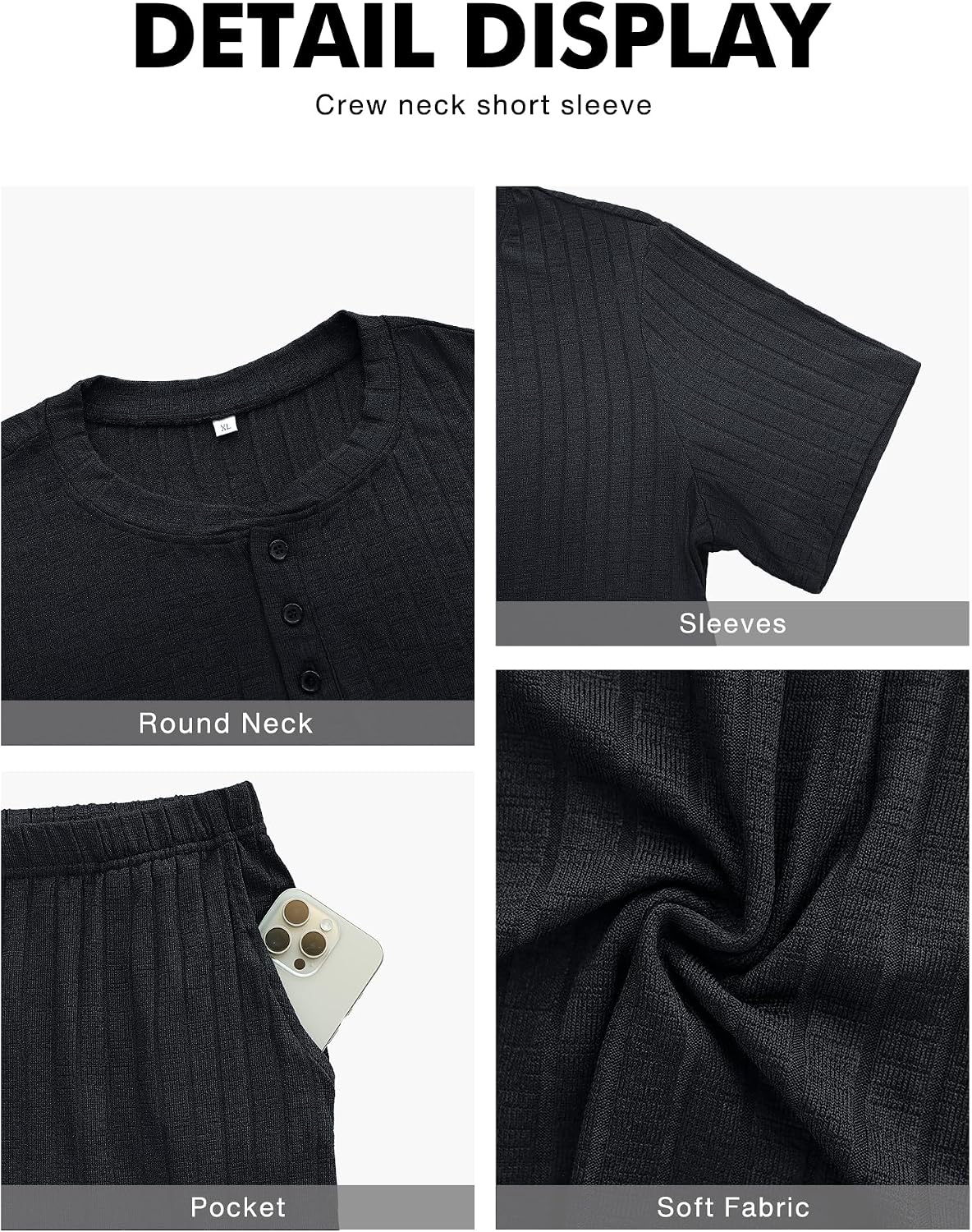 NITAGUT Men’s Summer Pajama Set Lightweight Loungewear Short Sleeve Henley Top & Sleep Shorts 2 Piece Stretch Lounge Set