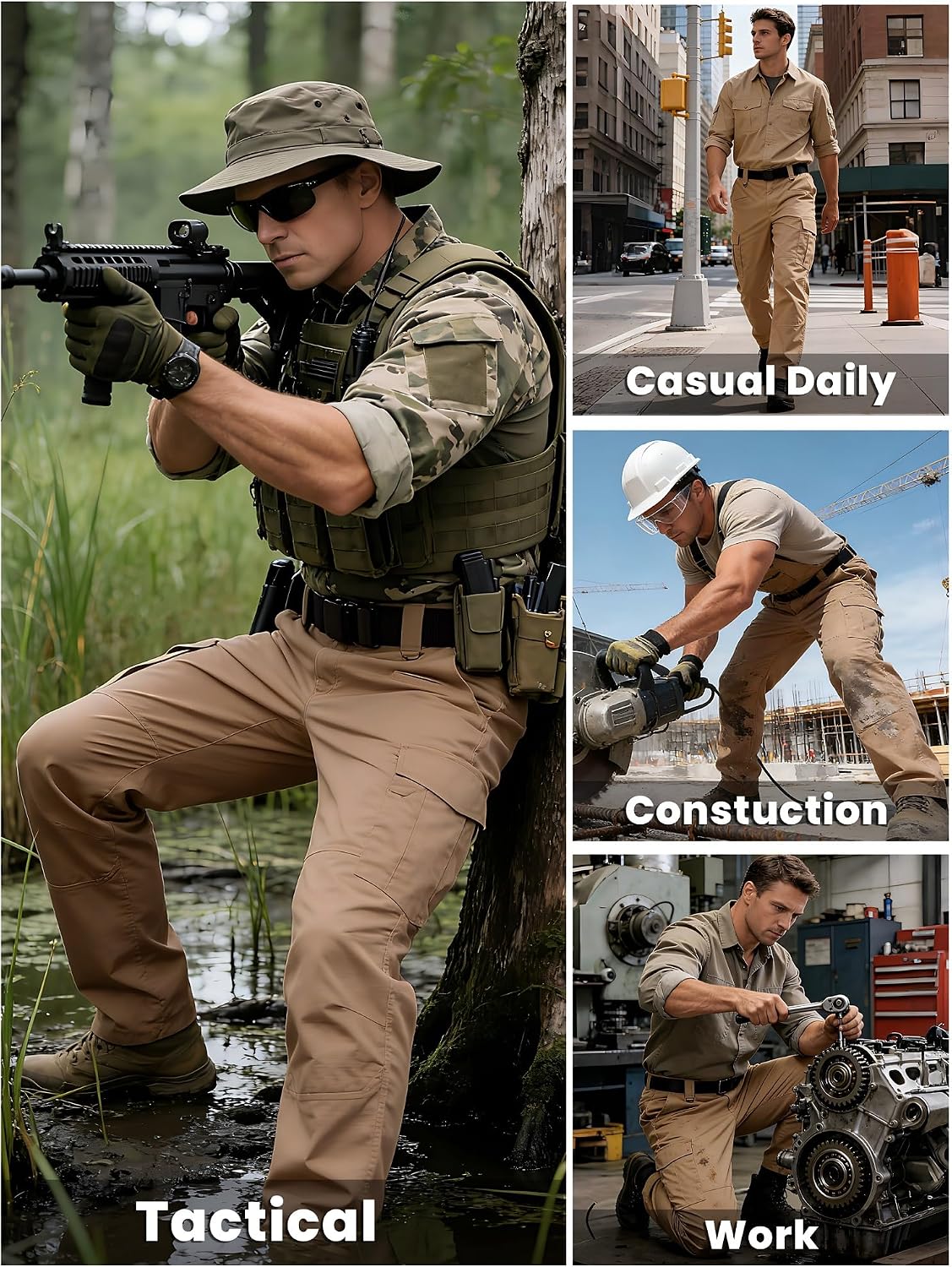 SWISSWELL Mens Tactical Cargo Work Pants Water Resistant Ripstop 10 Pockets