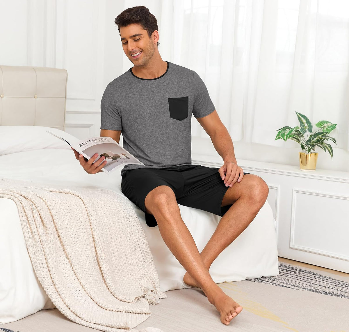 PrinStory Mens Pajamas Set Short Sleeve Pjs Sets S-3XL