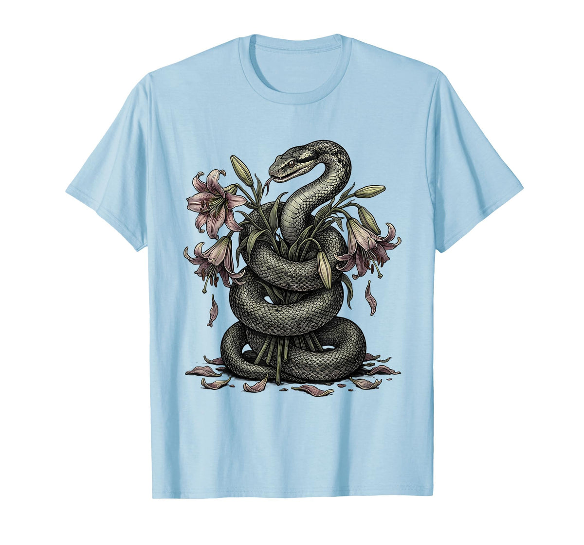Snake and Wilting Lily Bouquet Emo Graphic T-Shirt