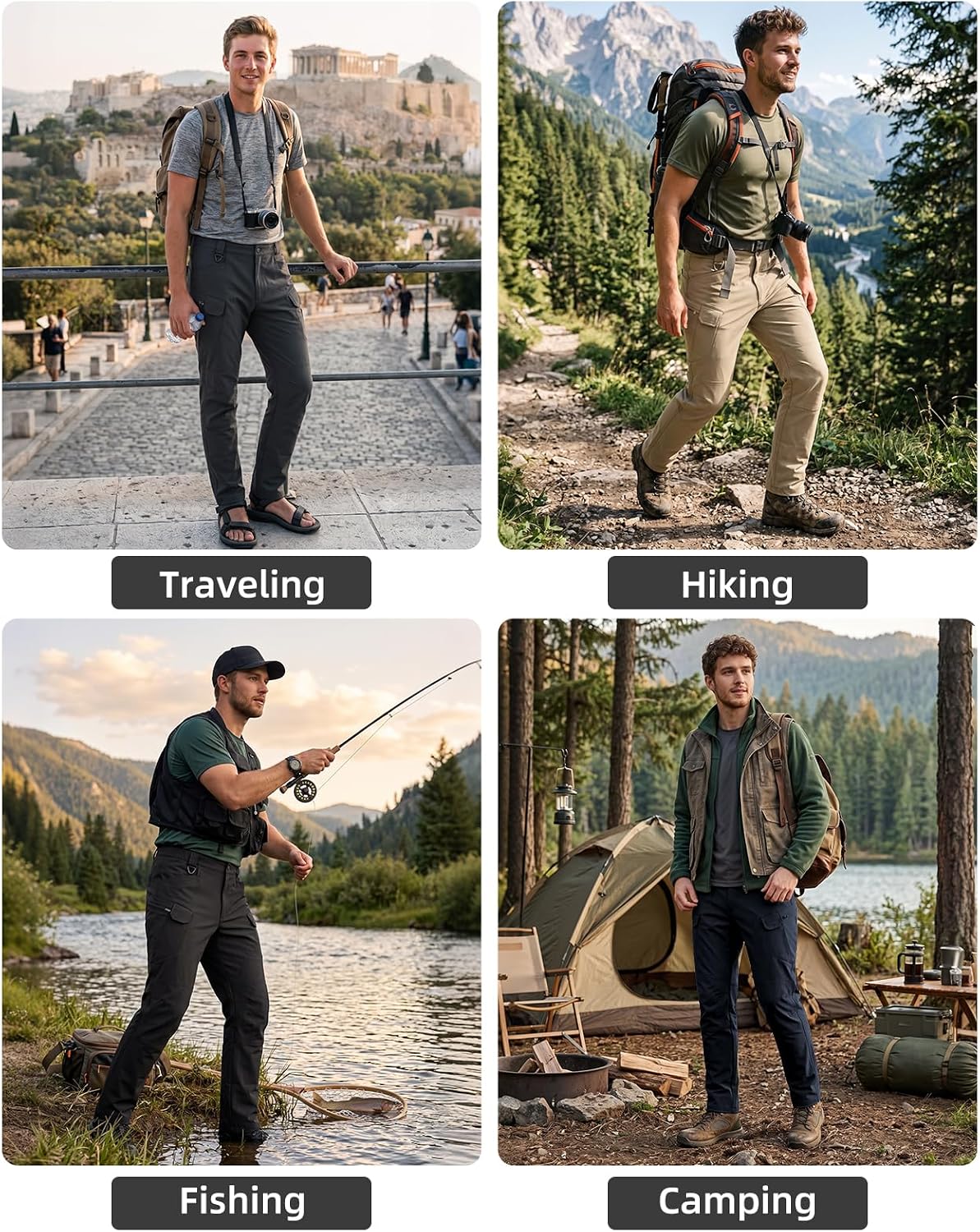 Stretch Tactical Pants for Men, Water Resistant Hiking Work Pants with 6 Pockets
