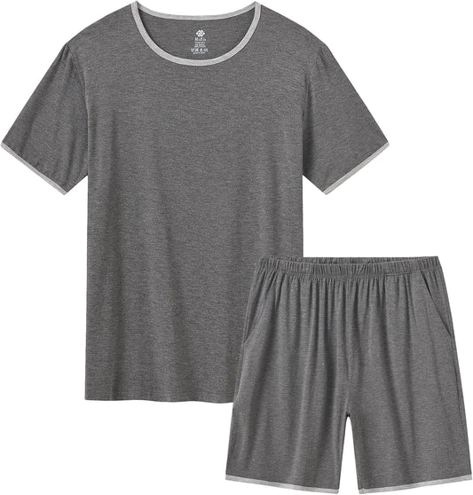 MoFiz Men's Pajamas Set Summer Sleepwear Pjs Soft Short Sleeve Shirts and Shorts 2 Piece Lougewear with Pockets S-3XL
