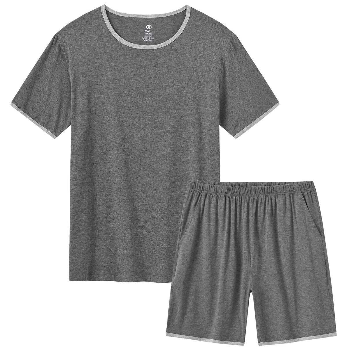 MoFiz Men's Pajamas Set Summer Sleepwear Pjs Soft Short Sleeve Shirts and Shorts 2 Piece Lougewear with Pockets S-3XL