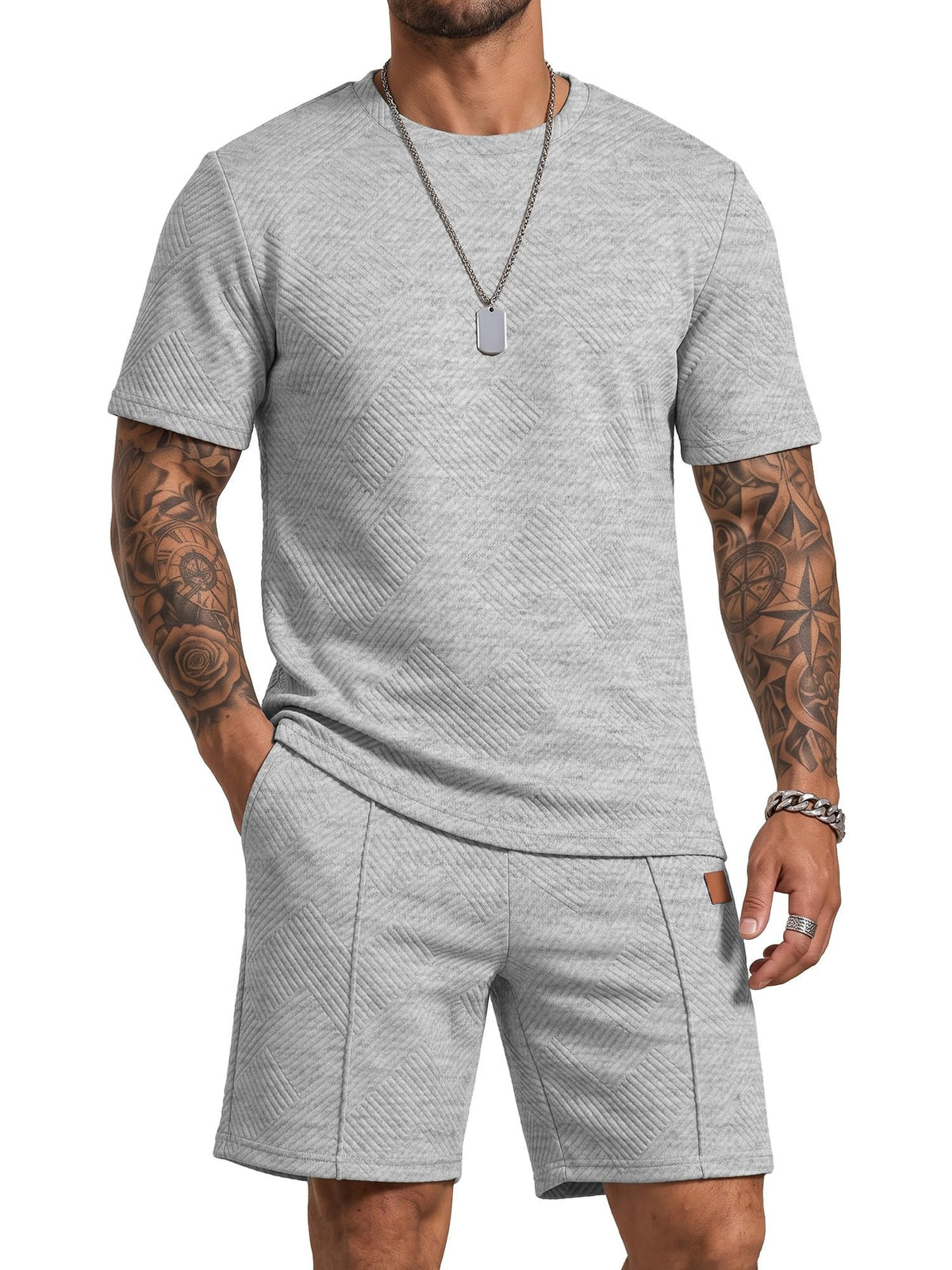 JMIERR Men's 2 Piece Outfit Anti-wrinkle T Shirts and Shorts Summer Beach Vacation Lounge Workout Pajamas Short Sleeve Sets