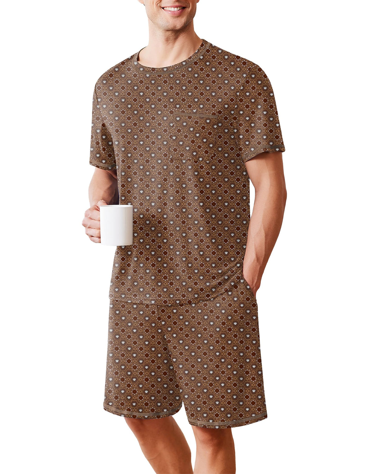 Ekouaer Men's Pajamas Set Casual Short Sleeve Shirts and Shorts Soft 2 Piece Loungewear With Pockets