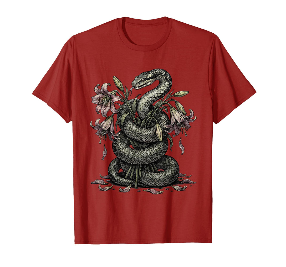 Snake and Wilting Lily Bouquet Emo Graphic T-Shirt