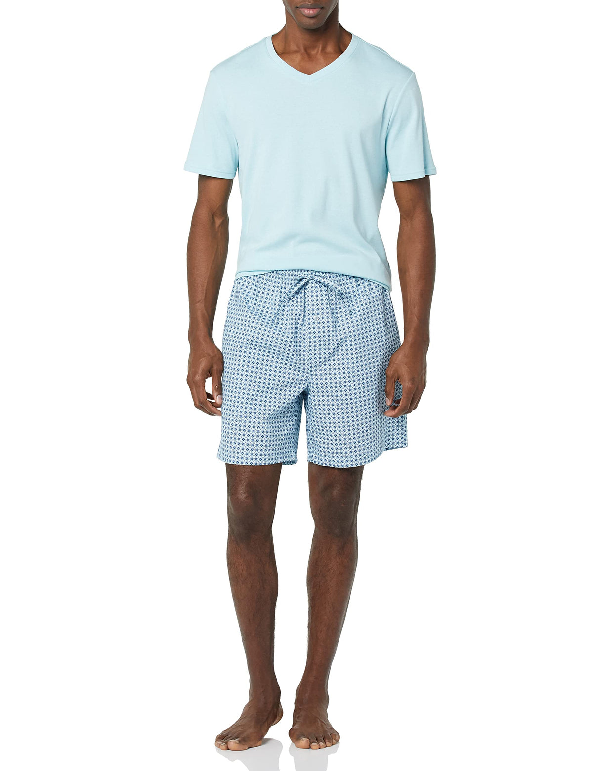 Amazon Essentials Men's Cotton Poplin Pajama Short with T-Shirt Set, Breathable Loungewear, Summer Sleepwear