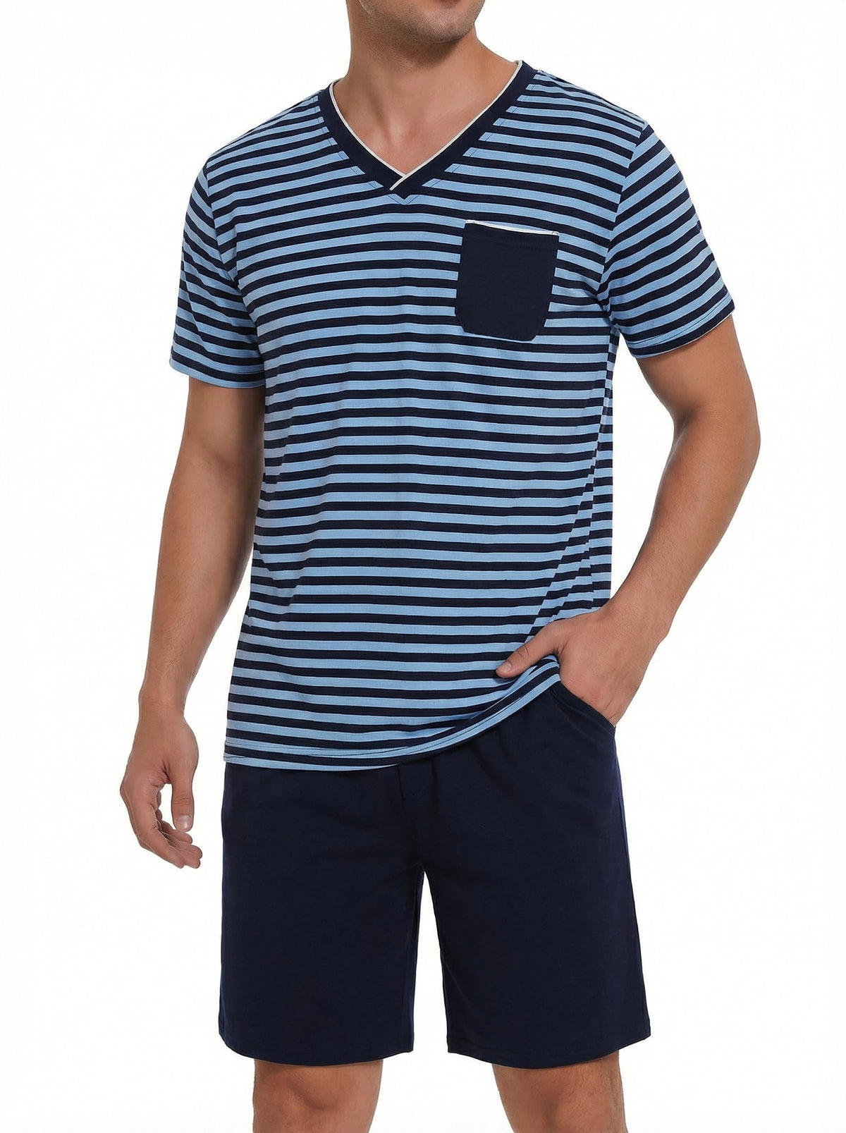 Sykooria Men's Pajama Sets Cotton Loungewear Pjs Shorts Sets 2 Piece Short Sleeve Sleepwear With Pockets S-3XL