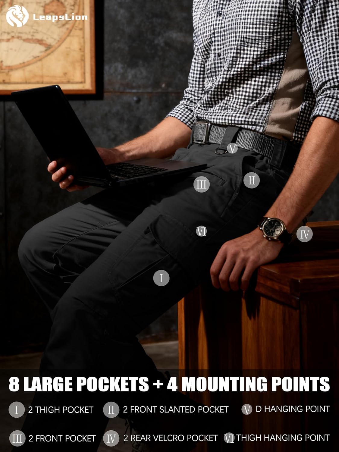 Men's Tactical Pants Water Resistant Ripstop Cargo Pants Outdoor Lightweight EDC Hiking Work Construction Pants
