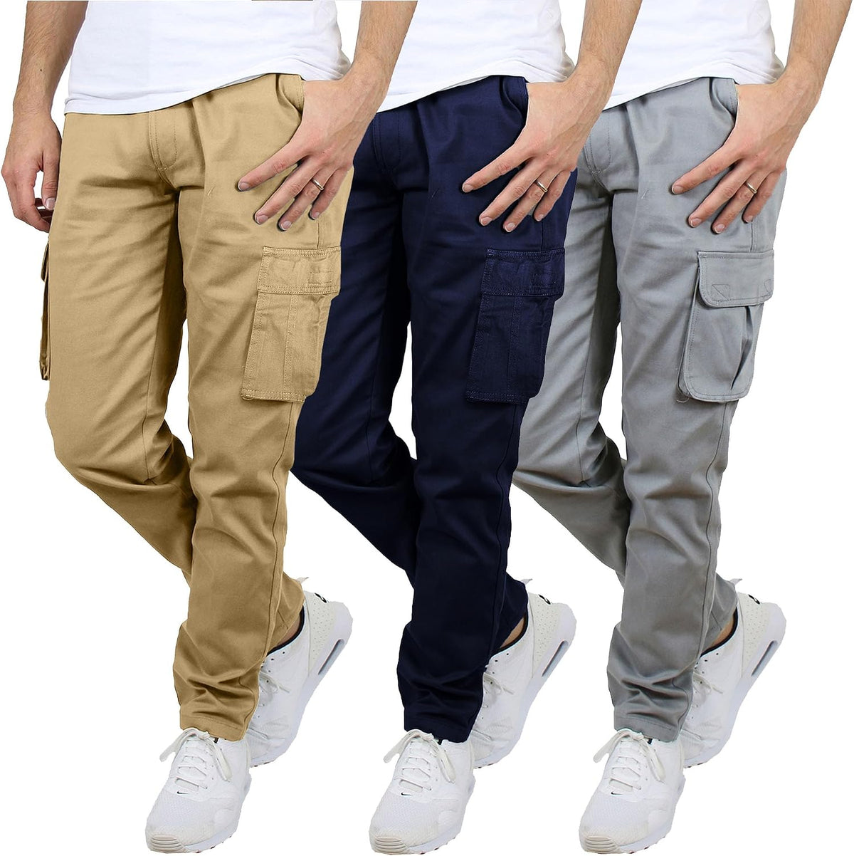 Cargo Pants for Men 3-Pack Flex Stretch Utility Trousers Durable Work Outdoor Wear Mens Cargo Pants 31 Inch Inseam