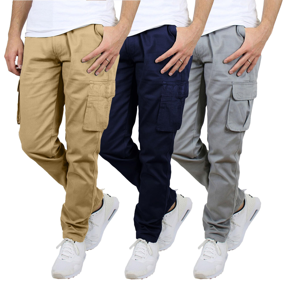 Cargo Pants for Men 3-Pack Flex Stretch Utility Trousers Durable Work Outdoor Wear Mens Cargo Pants 31 Inch Inseam