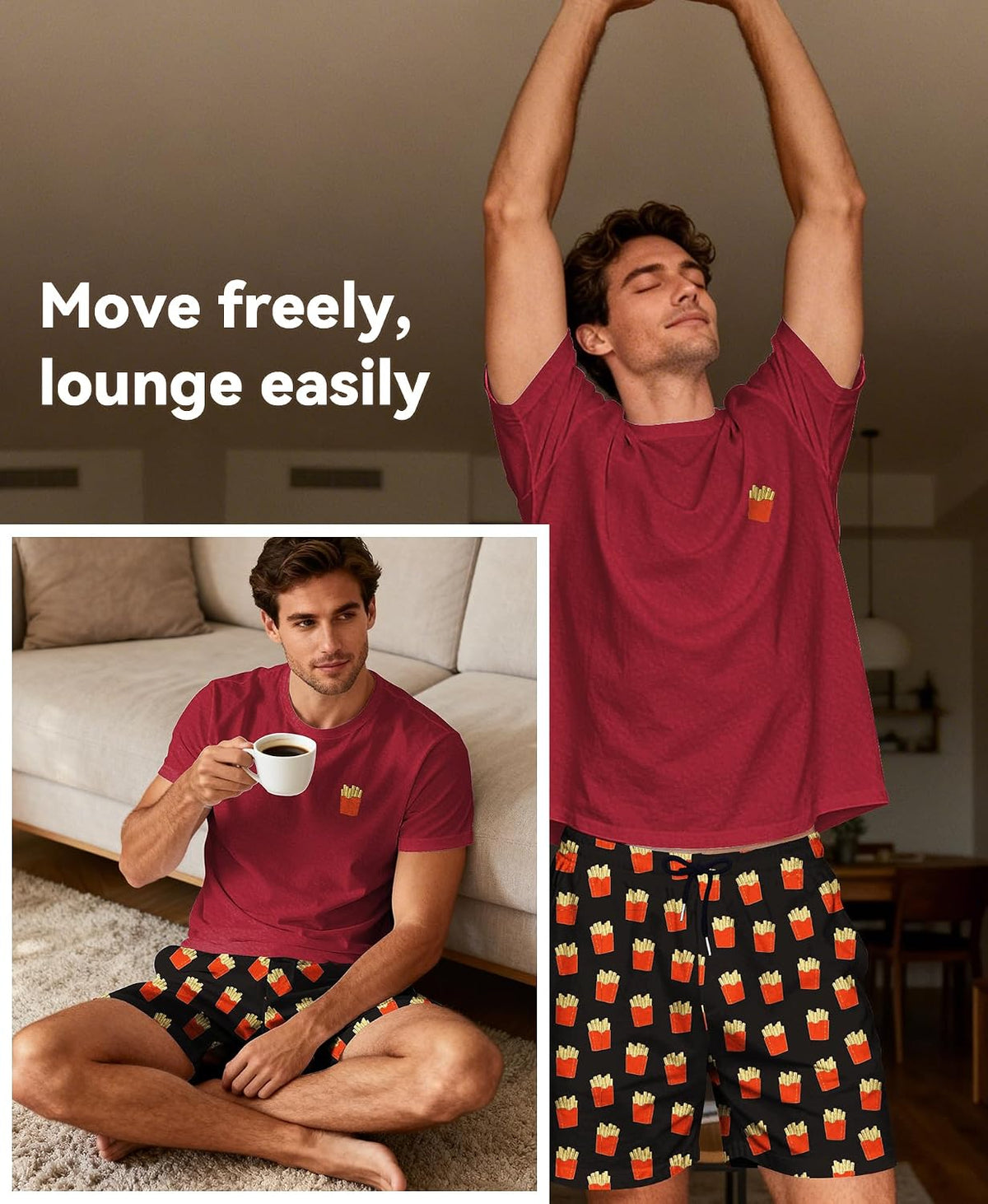 Yoimira Mens Soft Pajama Set Short/Long Sleeve 2 Piece PJs with Pockets