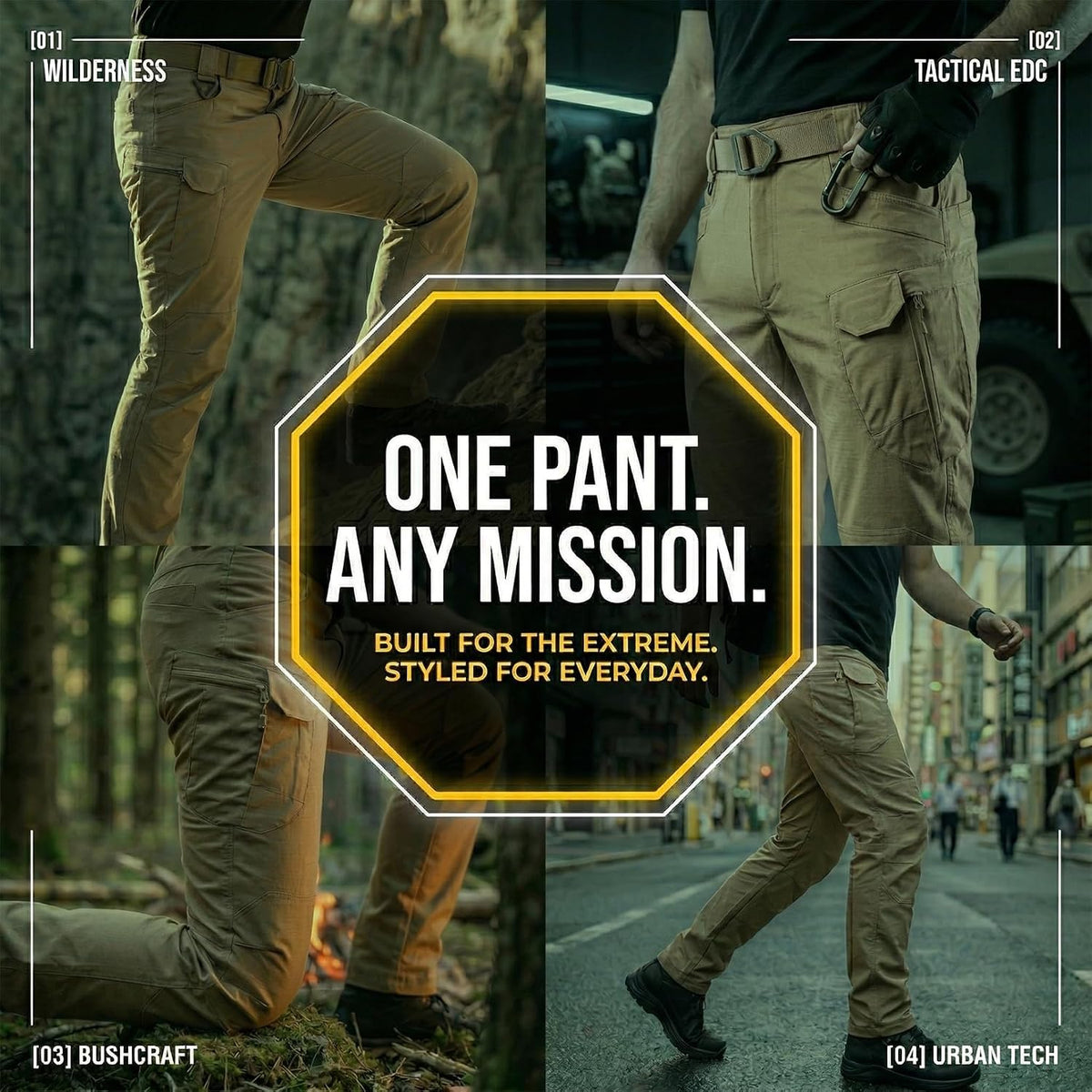 Men's Tactical Work Cargo Pants, Water-Resistant Ripstop for Hiking