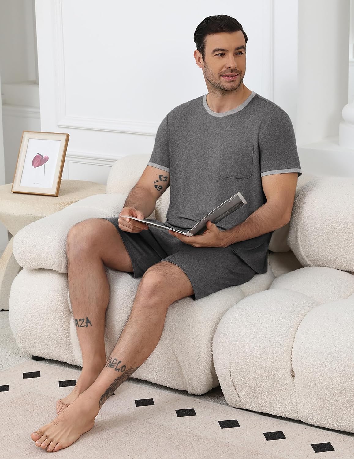 Ekouaer Mens Pajamas Sets Shorts Soft Short Sleeve Pjs