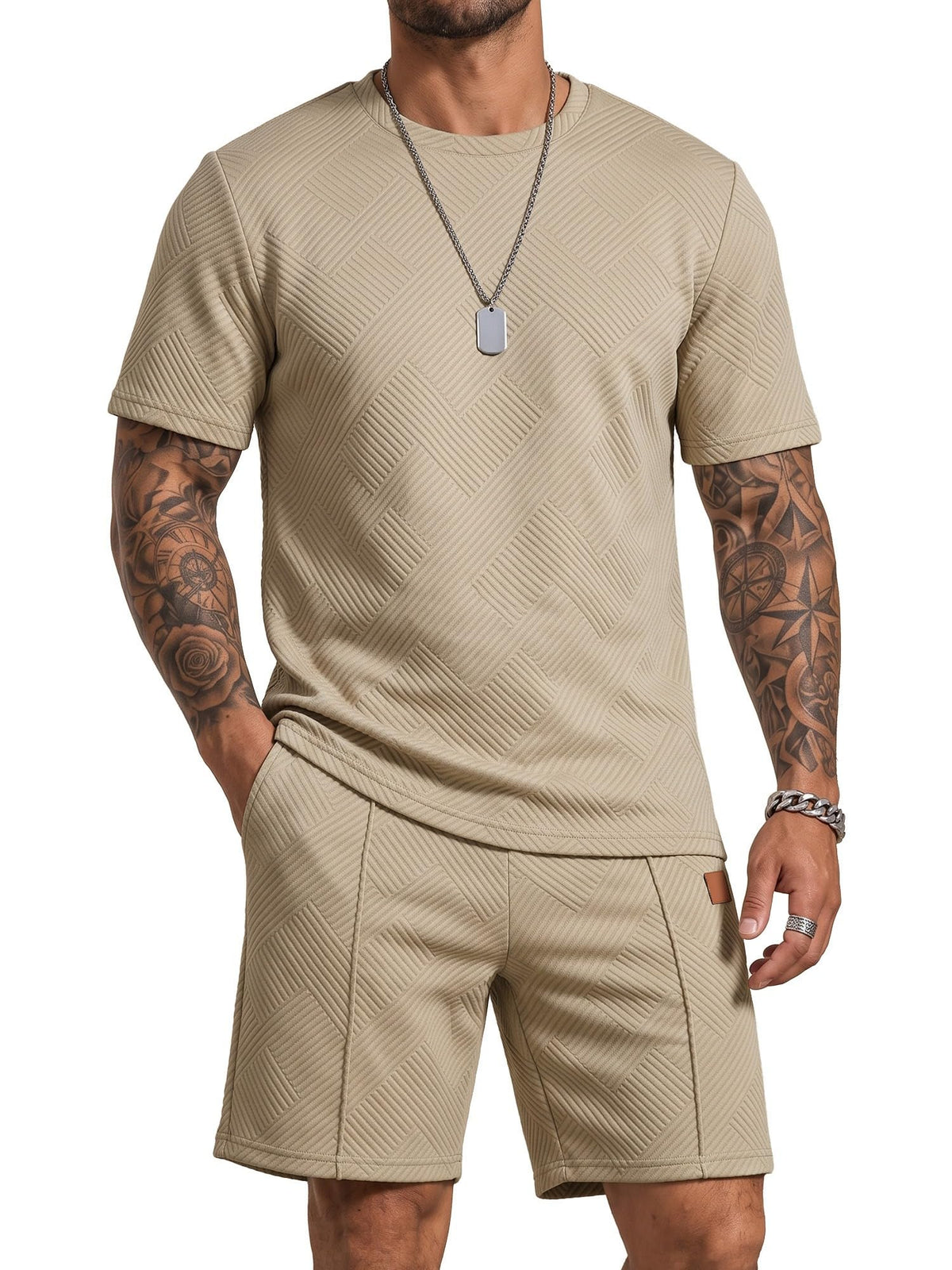 JMIERR Men's 2 Piece Outfit Anti-wrinkle T Shirts and Shorts Summer Beach Vacation Lounge Workout Pajamas Short Sleeve Sets