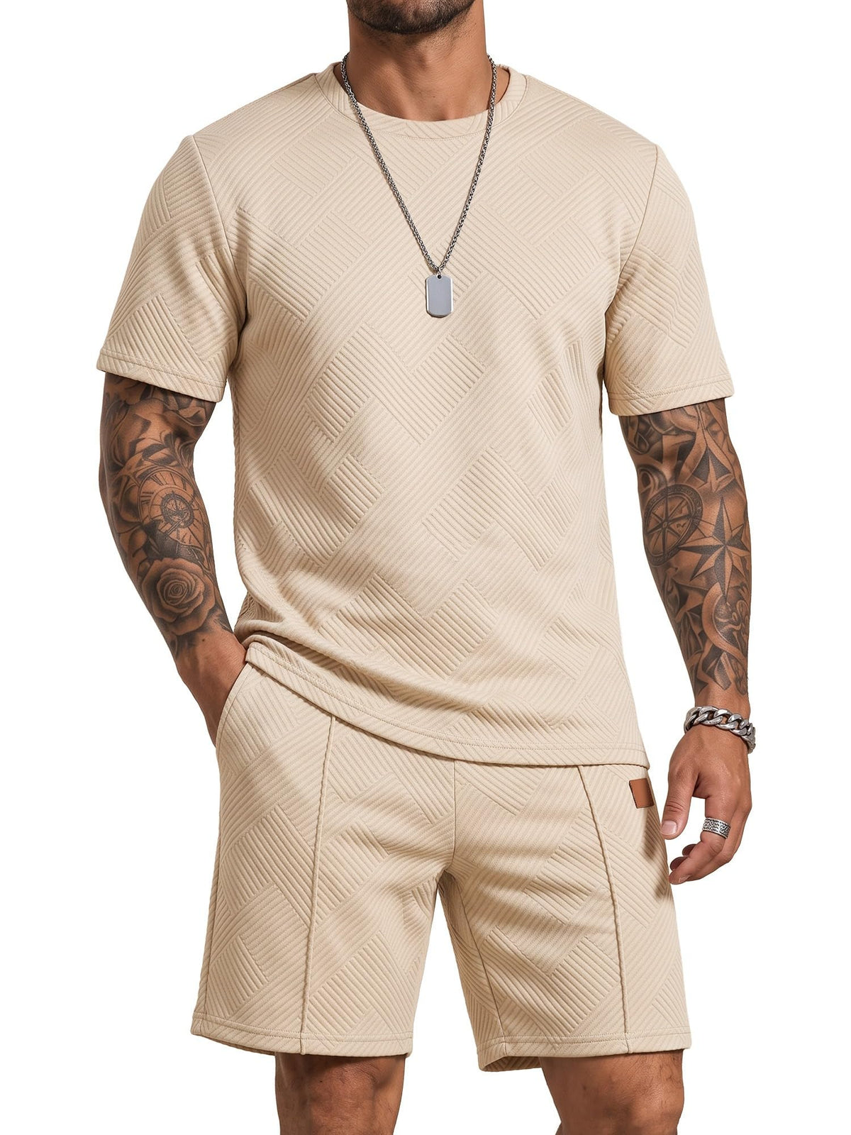 JMIERR Men's 2 Piece Outfit Anti-wrinkle T Shirts and Shorts Summer Beach Vacation Lounge Workout Pajamas Short Sleeve Sets
