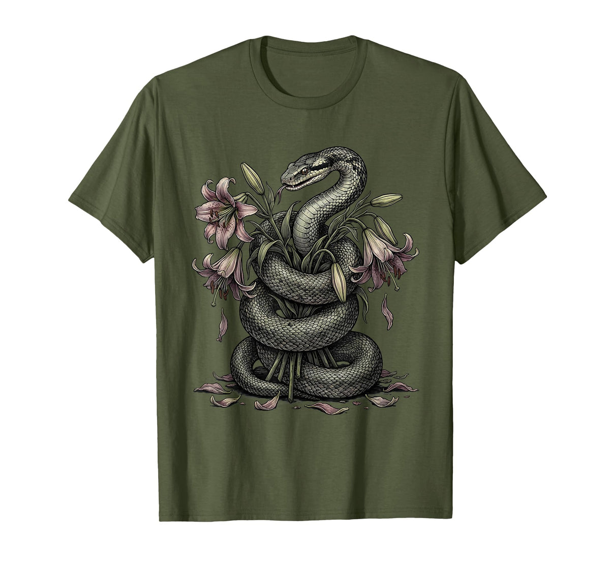Snake and Wilting Lily Bouquet Emo Graphic T-Shirt