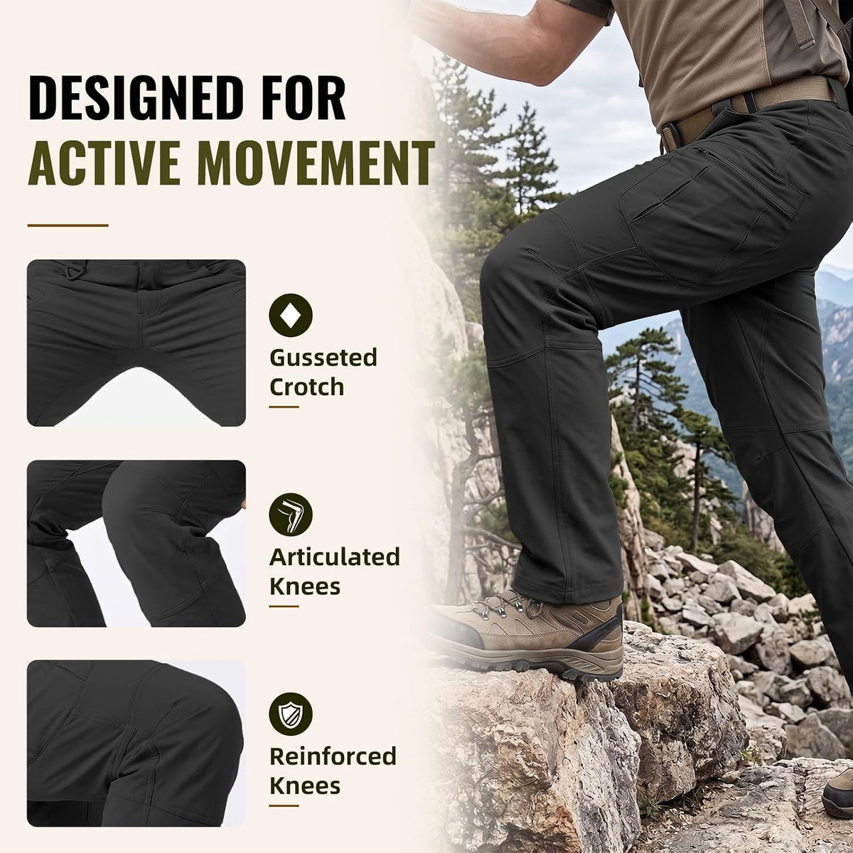 Men's Tactical Cargo Work Pants Lightweight Hiking Fishing Pants Stretch